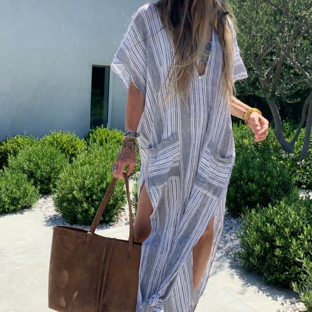 Jen's Pirate Booty Stripe Avadi Maxi Kaftan 100% Cotton One Size